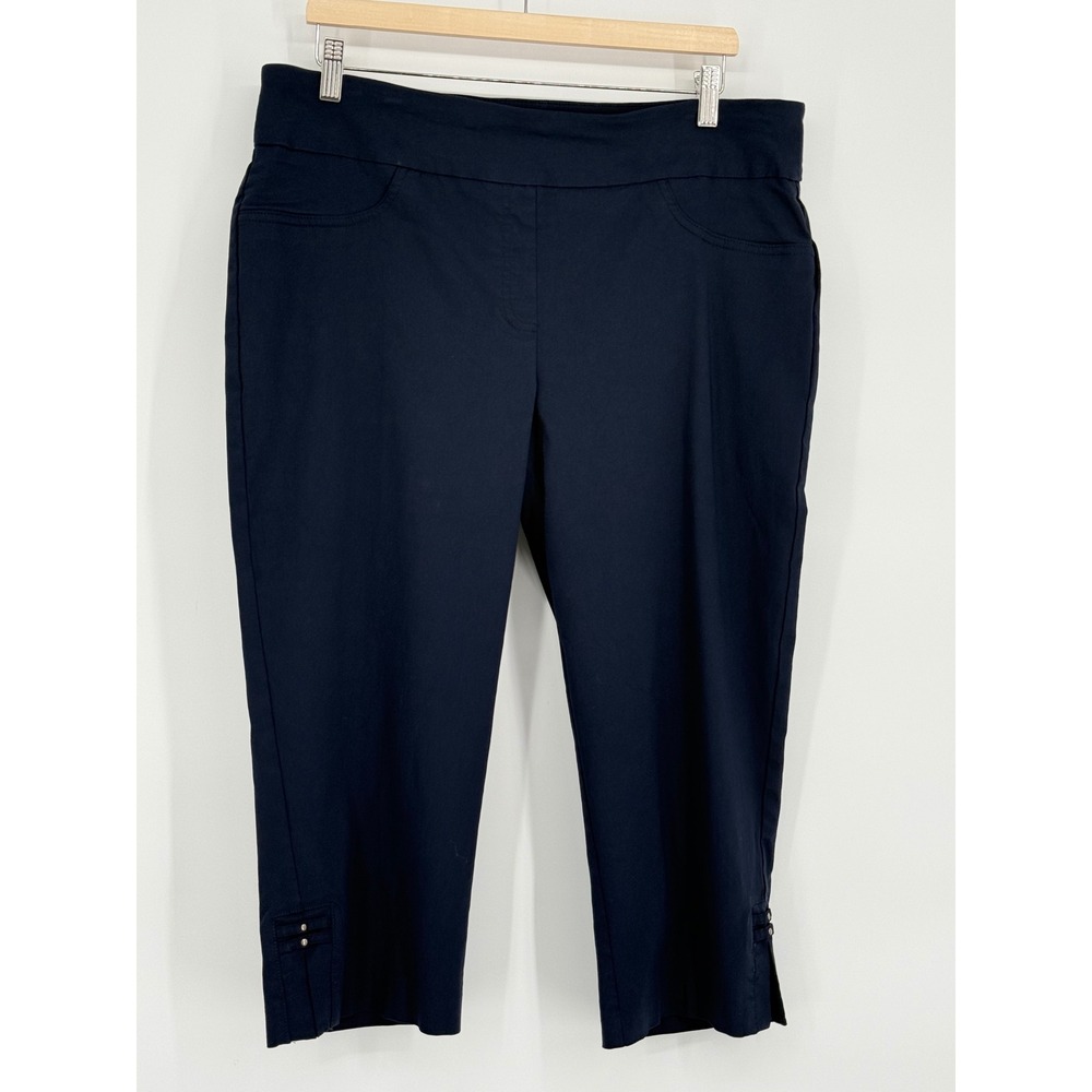 Hearts of Palm Women Navy Blue Cropped Capri Pants Size 18 Elastic Waist Stretch